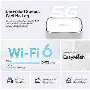 Omada Archer NX500 Wi-Fi 6 IEEE 802.11 a/b/g/n/ac/ax Ethernet, Cellular Modem/Wireless Router - 5G - LTE 2100, LTE 1800, L