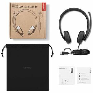 Lenovo Wired Over-the-head Stereo Headset - Black - Microsoft Teams Certification - Binaural - Supra-aural - 32 Ohm - 20 H