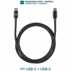 Câble pour transfert de données MOBILIS - 2 m USB-C - Cable for Smartphone, Tablette, Ordinateur Portable - 480 Mbit/s - Noir