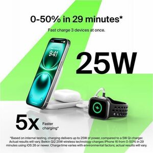 Belkin UltraCharge 2-in-1 Foldable Magnetic Charger with Qi2 25W - For Qi2-enabled Device, iPhone, AirPod, Smartwatch, Sma