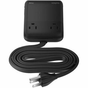 Belkin 2-Outlet Charging Station w/ 2x USB-A, 1x USB-C Ports + Tethered USB-C Cable 70W - 5ft Cord - Black - 70 W - 4.92 f