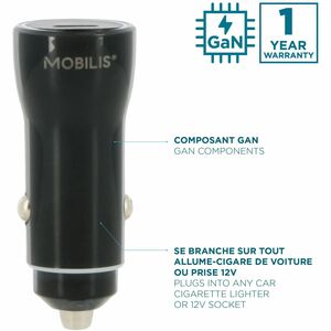 Adaptateur de voiture MOBILIS Energia - 60 W - Adaptateur universel - 2 USB Type-C - Pour Smartphone, Tablette PC - 12 V D