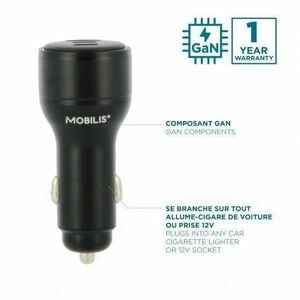 Adaptateur de voiture MOBILIS Energia - 95 W - Adaptateur universel - 1 USB - 2 USB Type-C - Pour Smartphone, Tablette PC 