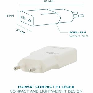 Adaptateur secteur MOBILIS Energia - 30 W - Adaptateur universel - 2 USB Type-C - Pour Smartphone, Tablette PC - Europe - 