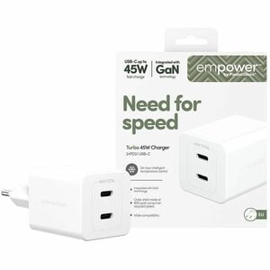 PanzerGlass Turbo 45 W AC Adapter - Universal Adapter - 2 USB Type-C - For Smartphone, Tablet PC - Europe - Silver, White