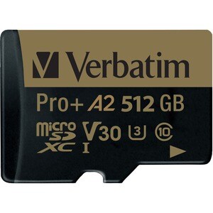 Verbatim Pro+ 512 GB Class 10/UHS-I (U3) microSDXC - 1 Each - 100 MB/s Read - 60 MB/s Write - 666x Memory Speed