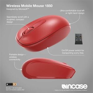 Incase Designed by Microsoft 1850 Mouse - Flame Red - Wireless - Scroll Wheel - Symmetrical - 1 x AA Battery Supported