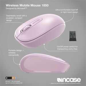 Incase Designed by Microsoft 1850 Mouse - Light Orchid - Wireless - Scroll Wheel - Symmetrical - 1 x AA Battery Supported