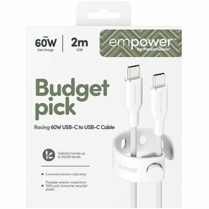 PanzerGlass empower™ by ® Racing 60W USB-C to USB-C Cable | USB 2.0 | 2M | Silver White. Product colour: White