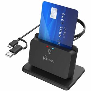 j5create JUR261-N Contact Smart Card Reader - Black - Banking, Government - TAA Compliant - CableUSB 2.0 Type A, USB 3.2 (