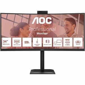 AOC CU34E4CW 34 Zoll Class Webcam UW-QHD Gekrümmter Bildschirm LED-Monitor - 21:9 Format - Schwarz - 86,4 cm (34 Zoll) Vie