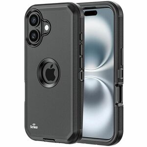 Strike Rugged Case for Apple iPhone 16 Smartphone - Rubberised Textured Design - Black - 1 - Dust Resistant, Debris Resist