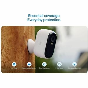 Arlo Essential 4 Megapixel Outdoor 2K Network Camera - Colour - 4 - White - Infrared/Color Night Vision - 2560 x 1440 - Wi