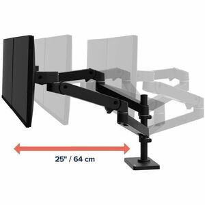 Ergotron Desk Mount for Monitor, LCD Display - Black - Height Adjustable - 2 Display(s) Supported - 61 cm (24") Screen Sup