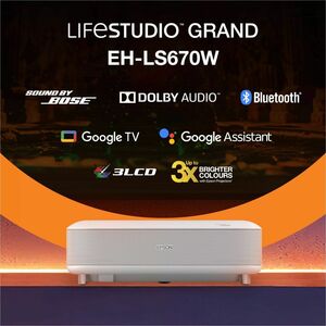 Epson Lifestudio Grand EH-LS670W Ultra Short Throw 3LCD Projector - 16:9 - Desktop, Tabletop - Diamond White - High Dynami