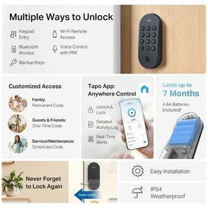 Tapo Smart Wi-Fi Door Lock - Wireless LAN - Bluetooth