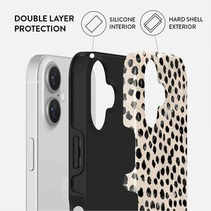 BURGA Case for Apple iPhone 16 Smartphone - Almond Latte, Asymmetrical Black Spot Pattern - Cream - Fade Resistant, Scratc