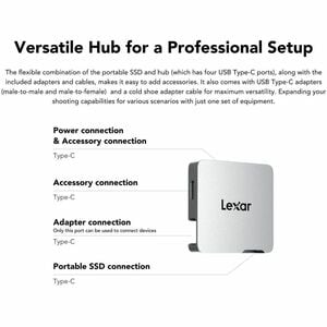 Lexar Professional 2 TB 便携式 固态硬盘 - 外置 - iPhone, 智能电话 设备支持 - USB 3.2 (Gen 2) Type C - 1050 MB/s 最大读取传输速率 - 5 年 保修