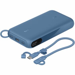 Belkin BoostCharge Power Bank - Blue - For Smartphone, iPhone, iPad mini, iPad Pro - 20000 mAh - 20 W - USB Type-C Connect