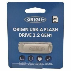 Origin 32 GB USB 3.2 (Gen 1) Type A, USB 3.1 (Gen 1) Type A Flash Drive - Silver - 130 MB/s Read Speed - 100 MB/s Write Sp