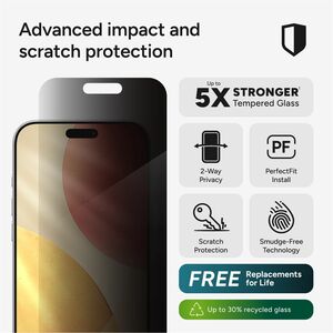 invisibleSHIELD Glass Elite Privacy Glass, Tempered Glass, Aluminosilicate Glass Privacy Screen Protector for Apple iPhone