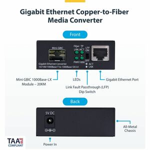 CONVERSOR DE MEDIOS DE FIBRA LC MONOMODO - 20KM - TAA