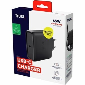 Trust Maxo 65 W AC Adapter - Universal Adapter - 1 USB Type-C - For Smartphone, Notebook, Tablet PC - Europe - 2 m Cable -
