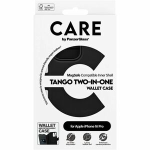 CARE Tango Tasche (Brieftasche) Apple iPhone 16 Pro Smartphone - Schwarz - Plastik Körper - RFID-resistent, Sturzsicher, S