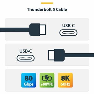 StarTech.com 80 cm Thunderbolt 5 Data Transfer Cable - 1 - Cable for Notebook, MacBook Pro - First End: 1 x USB Type C Thu