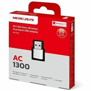 Mercusys MA30N IEEE 802.11 a/b/g/n/ac Banda dual Adaptador RF para Computador - USB 2.0 - 1.24Gbit/s - 2.40GHz ISM - 5GHz 