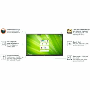 Optoma Creative Touch 1751RK 1905 mm 4K UHD LCD Collaboration Display - ARM Cortex A72 + A53 - 8 GB - Touchscreen - 3840 x
