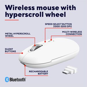 Trust Seron Mittlere Größe Maus - Bluetooth/Radio-Frequenz - USB 2.0 Typ A, USB 2.0 Typ C - Optisch - 7 Taste(n) - Weiß - 