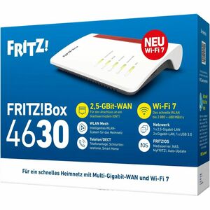 Router wireless FRITZ! FRITZ!Box 4630 - Wi-Fi 7 - Ethernet - Dual Band - 2,40 GHz ISM band - 5 GHz Banda UNII - 448 MB/s V