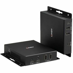 LINDY Video-Extender-Transmitter/Receiver - Verkabelt - Ja - 100 m Reichweite - 2 x Netzwerk (RJ-45) - 10 x USB - 3840 x 2