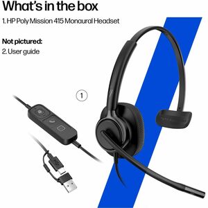 Poly Mission 400 415 Wired Over-the-head, On-ear Mono Headset - Black - Microsoft Teams Certification - Monaural - Supra-a