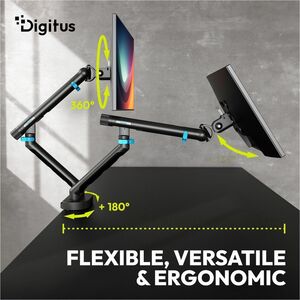 Digitus Desk Mount for Monitor, Flat Panel Display, Curved Screen Display - Black - Height Adjustable - 2 Display(s) Suppo