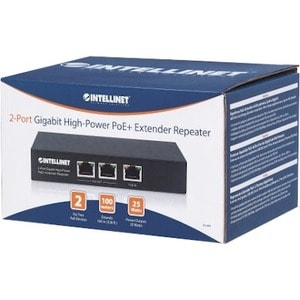 2-Port Gigabit High-Power PoE+ Extender Repeater, IEEE 802.3at/af Power over Ethernet (PoE+/PoE), metal - 199.95 m Maximum
