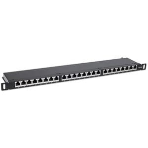 Patch Panel, Cat6a, FTP, 24-Port, 19" , 0.5U, Shielded, 90° Top-Entry Punch Down Blocks, Black - 24 x RJ-45 - Desktop