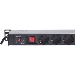 Vertical Rackmount 12-Way Power Strip - German Type, With On/Off Switch and Overload Protection, 1.6m Power Cord (2 PIN EU