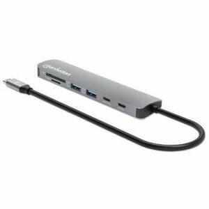 Manhattan USB-C Dock/Hub with Card Reader, Ports (x5): HDMI, USB-A (x2) and USB-C (x2), with Power Delivery (PD) 100W- req