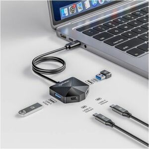 Manhattan USB-C & USB-A Combo Dock/Hub, Ports (4): USB-A (x2) and USB-C (x2), 5 Gbps (USB 3.2 Gen1 aka USB 3.0), Angled Sh