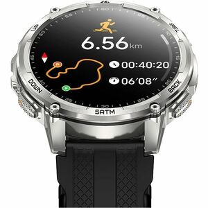 Kospet TANK T4C Smart Watch - Round Case Shape - Silver Body Color - Stainless Steel, Zinc Alloy Case Material - Silicone 