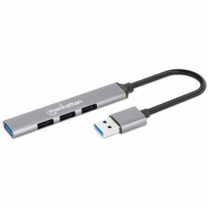 USB-A 4-Port Hub, 4x USB-A Ports (1x 5 Gbps USB 3.2 Gen1 aka USB 3.0, 3 x 480 Mbps USB 2.0), Bus Powered, Aluminium, Space