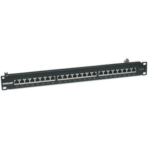 Patch Panel, Cat6, FTP, 24-Port, 1U, Shielded, 90° Top-Entry Punch-Down Blocks, Black - 24 x RJ-45 - 24 x RJ-11 - 1U High 