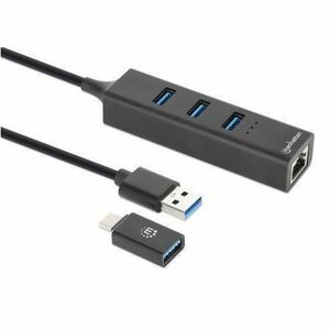 USB-C & USB-A Combo Dock/Hub, Ports (4): Ethernet and USB-A (x3), 5 Gbps (USB 3.2 Gen1 aka USB 3.0), External Power Supply