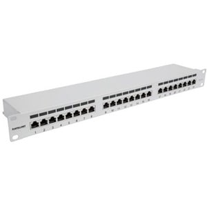 Patch Panel, Cat6a, FTP, 24-Port, 1U, Shielded, 90° Top-Entry Punch Down Blocks, Grey - 24 x RJ-45 - 1U High - 19" Wide - 