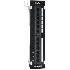 Patch Panel, Cat6, Wall-mount, UTP, 12 Port, Black - 12 x RJ-45 - Wall Mountable