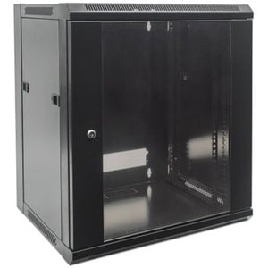 Network Cabinet, Wall Mount (Standard), 9U, 600mm Deep, Black, Flatpack, Max 60kg, Metal & Glass Door, Back Panel, Removea