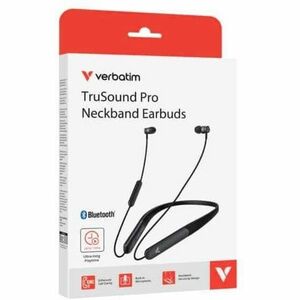 Verbatim TruSound Pro Wireless Earbud, Behind-the-neck Stereo Earset - Black - Binaural - In-ear - Bluetooth - 32 Ohm - 20