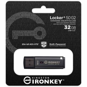 IronKey Locker+ 50 G2 32 GB USB 3.0, USB 3.1 Flash Drive - 256-bit AES-XTS, 256-bit AES - TAA Compliant - 145 MB/s Read Sp